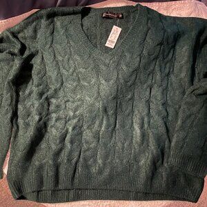 NY&C Long Sleeve Dark Green Cable Sweater- XXLARGE